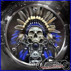 HARLEY DAVIDSON BIG TWIN THREE HOLE DERBY COVER Indian Motor Skull Blue