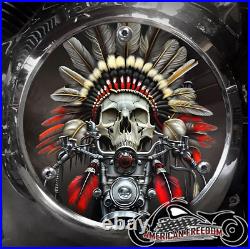 HARLEY DAVIDSON BIG TWIN THREE HOLE DERBY COVER Indian Motor Skull Red
