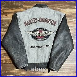 Harley Davidson Leather Bomber Jacket Classic Motorcycles V Twin Varsity Sz S