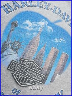 Harley Davidson New York City Mens Gray (2XL) T Shirt 2000 RARE Twin Towers NY