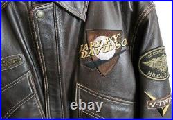 Harley Davidson SM/MED Vintage Brown V Twin Bomber Mileage Club Leather Jacket