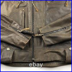 Harley Davidson V Twin Distressed Brown Leather Motorcycle Jacket XL USA EUC