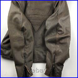 Harley Davidson V Twin Distressed Brown Leather Motorcycle Jacket XL USA EUC