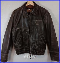 Harley Davidson Vintage Brown Leather V-Twin Power Logo Bomber Jacket Size Small