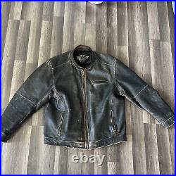 Harley Davidson Worlds Finest Twin Brown Leather Jacket Distressed Mens Sz 3XL