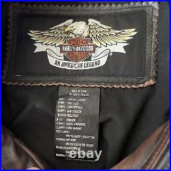 Harley Davidson Worlds Finest Twin Brown Leather Jacket Distressed Mens Sz 3XL