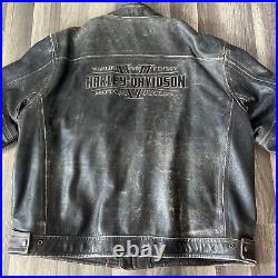 Harley Davidson Worlds Finest Twin Brown Leather Jacket Distressed Mens Sz 3XL