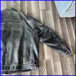 Harley Davidson Worlds Finest Twin Brown Leather Jacket Distressed Mens Sz 3XL