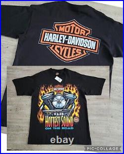 Vintage 1996 Harley Davidson Single Stitch T-Shirt L NOS V Twin Flames Mega Flaw