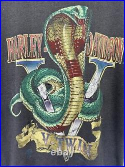 Vintage Harley Davidson Shirt 1991 V Twin Cobra Black Motorcycle Biker 90s Tee L