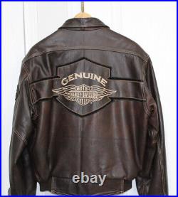 Vintage Men's Harley Davidson Brown Leather V-Twin Mileage Club Jacket M