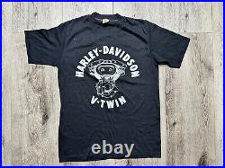 Vtg harley davidson v-twin 70s fat boy t shirt rock 3D USA emblem vela hog eazy